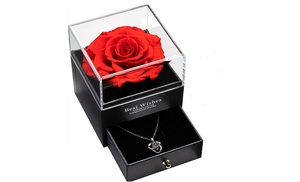 Preserved Rose Rose with I Love You Necklace in 100 Languages