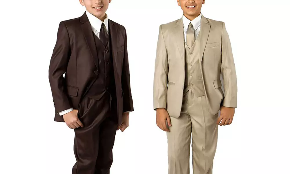 Boys Suits 5-Piece Classic Fit Solid Suits with Matching Dress Shirt and Tie - Primary Image