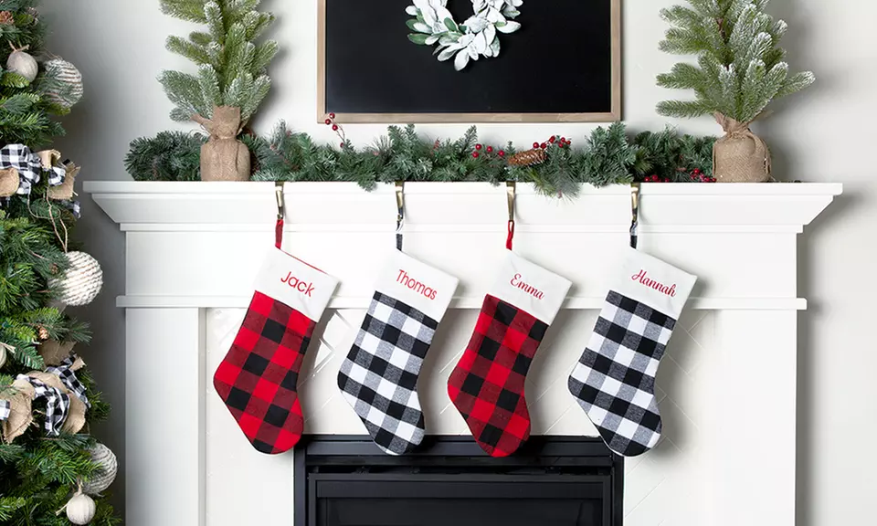 One or Two Personalized Plaid Christmas Stockings from Qualtry (Up to 81% Off). Two Options Available. - Primary Image
