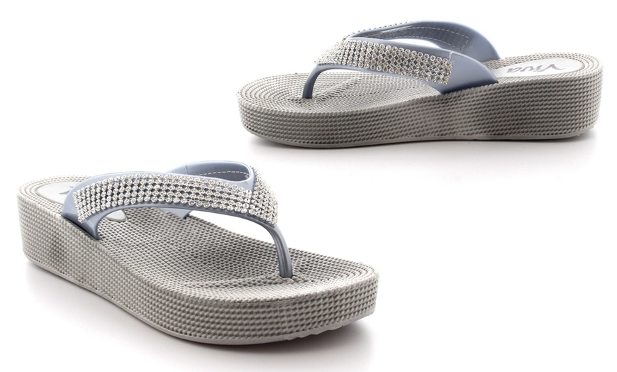 Image 5: Diamante Wedge Flip Flops