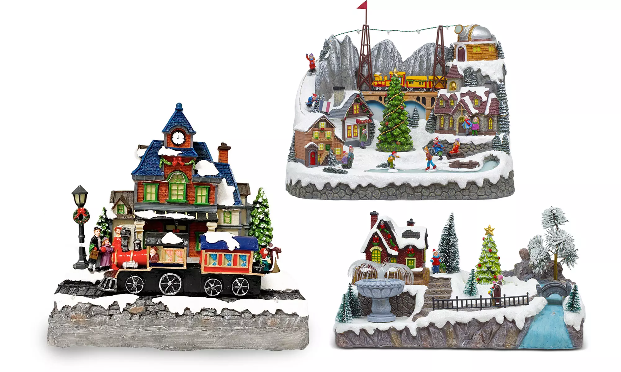 Adorno navideño "Aldea de Navidad" con luces de colores y melodía