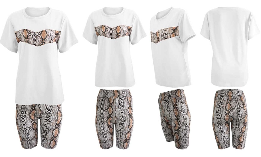 Image 13: Women's Snake or Leopard Print Shorts and T-Shirt Set
