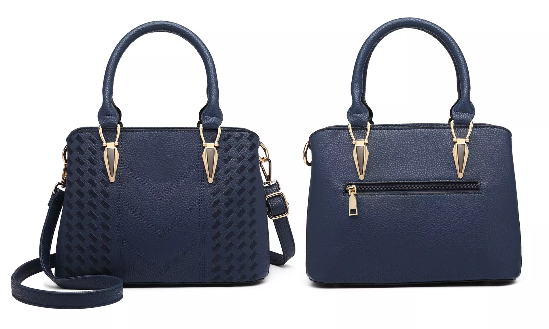 Miss Lulu Leather Look Weave Effect Shoulder Bag With Long Stap