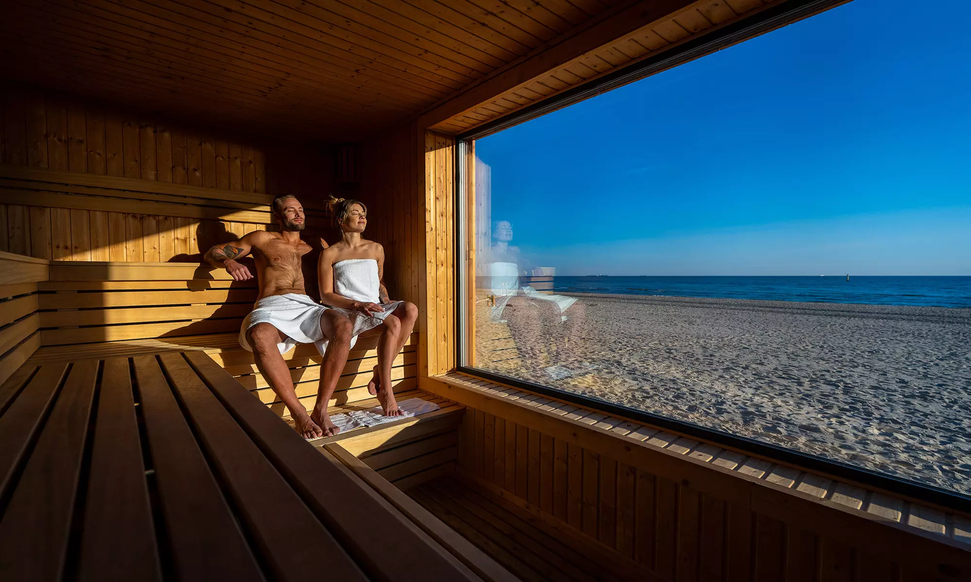 Wejście do sauny na plaży z pakietem saunowicza dla 1 osoby