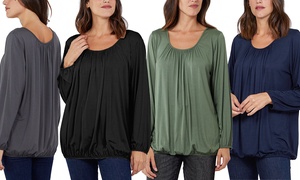  Ladies Ruched Neck Long Baggy Sleeve Top 