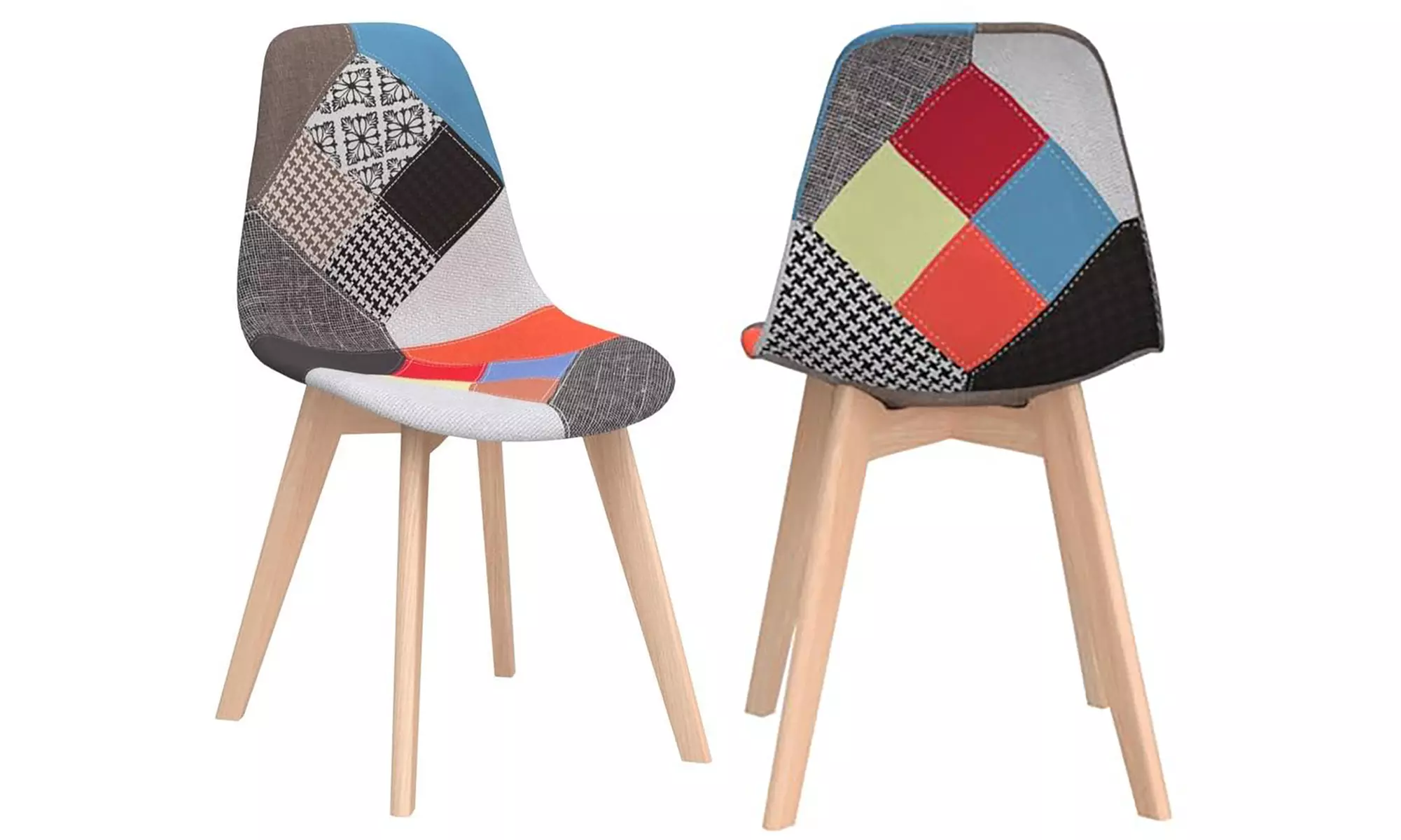 Kit di 2 poltroncine Picasso Patchwork in legno di faggio e metallo
