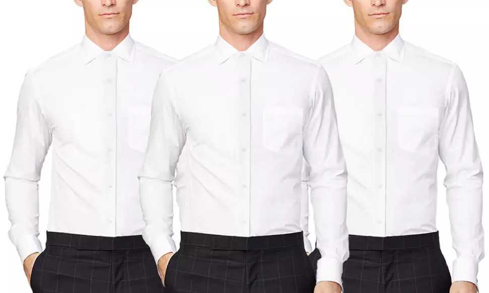 Men's Classic Fit White Dress Shirts (3-Pack) - Second Medium