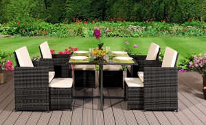 Nine-Piece Rattan-Effect Cube Dining Set with Optional Cover