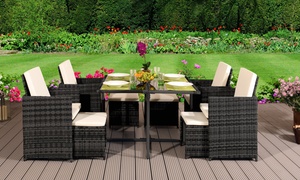 Nine-Piece Rattan-Effect Cube Dining Set with Optional Cover