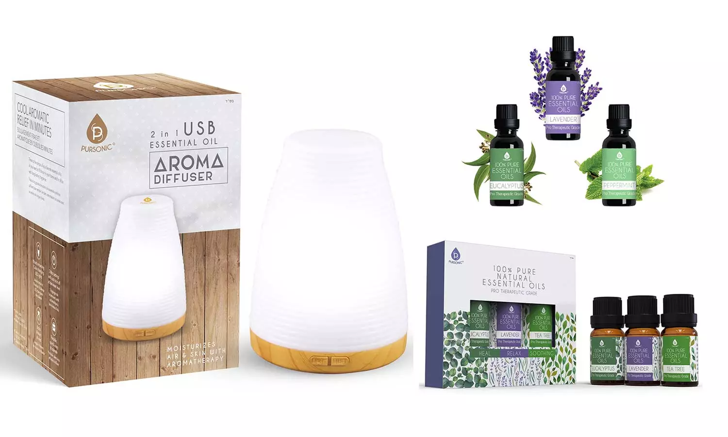 Pursonic 2-In-1 Essential Oil Diffuser and Humidifier with Optional Essential Oils - Primary Image
