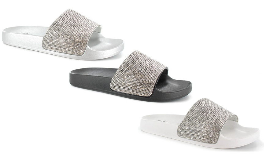 Image 1: Women's Summer Diamante Sliders