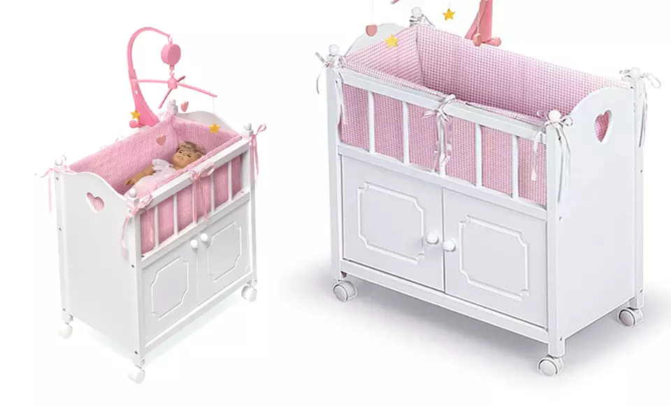 Badger Basket Deluxe Doll Crib with Storage Compartment, Musical Mobile, Bedding, and Wheels. Free Returns. - Second Medium