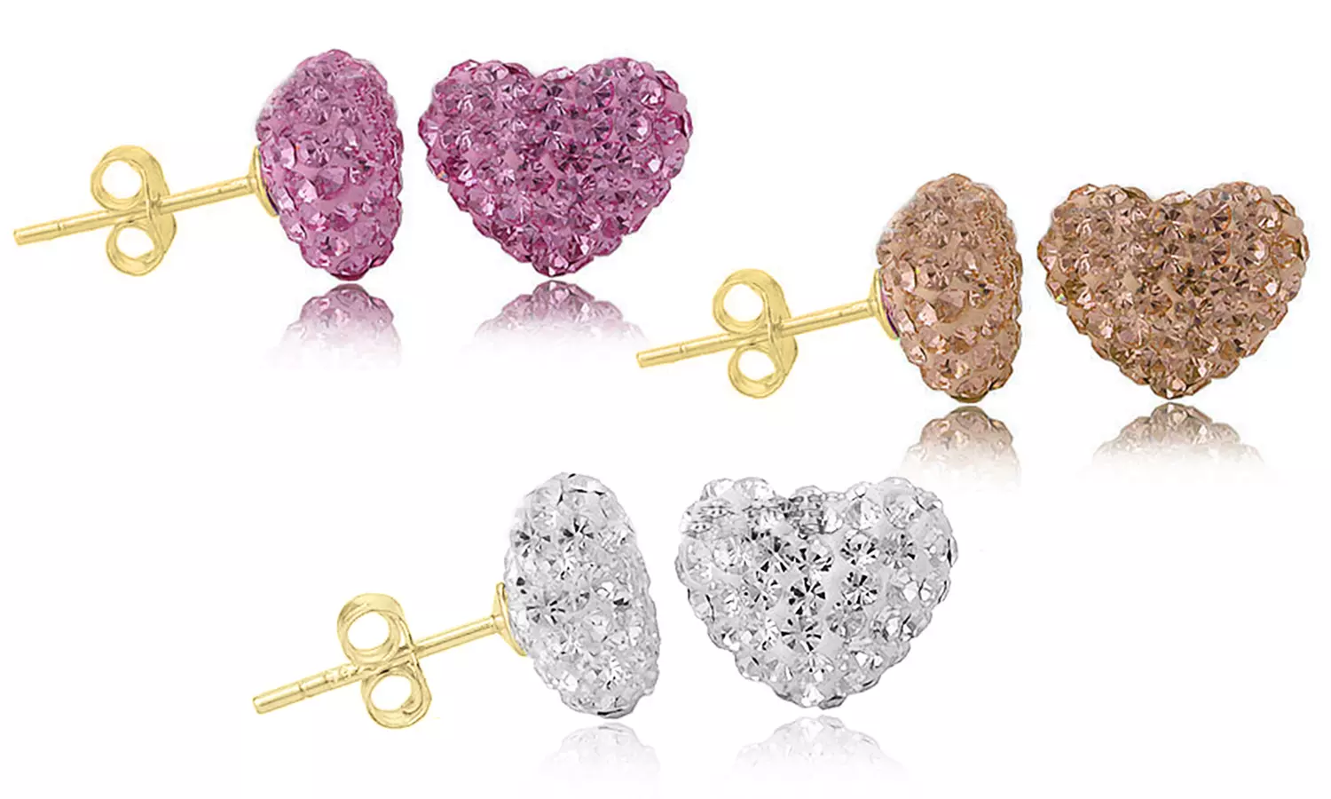 Crystal Puff Heart Studs with Solid 14 Karat Gold Post Made with Swarovski Elements - Primary Image