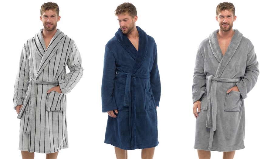 Image 1: Men's Fleece Dressing Gowns