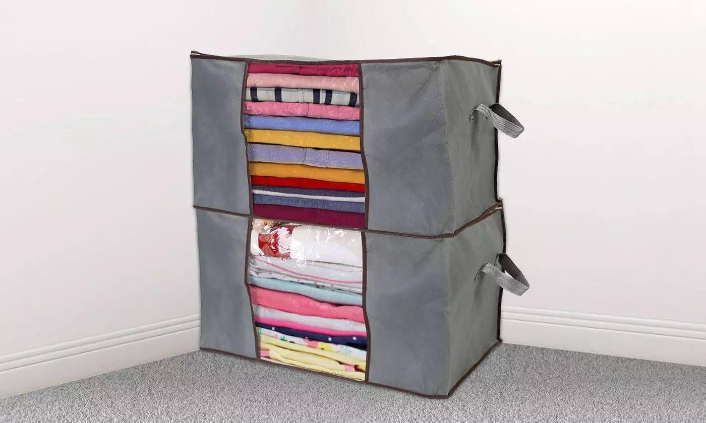 NewHome 90L Foldable Clothes Storage Bags with Window Closet Organizer (2-Pack)