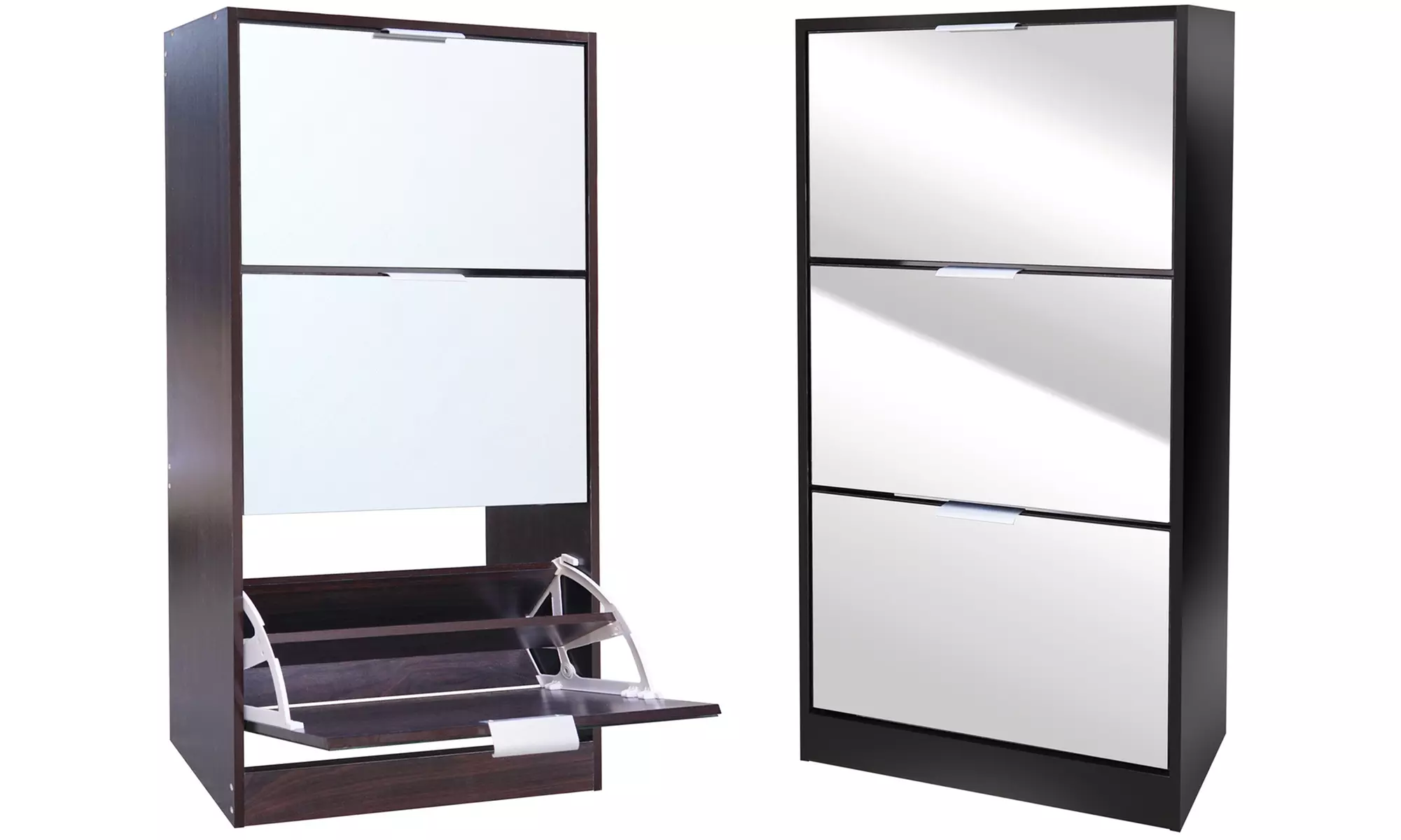 Meuble à chaussures 60 x 24 x 116 cm avec portes miroir et 3 tiroirs de rangement - Second Medium