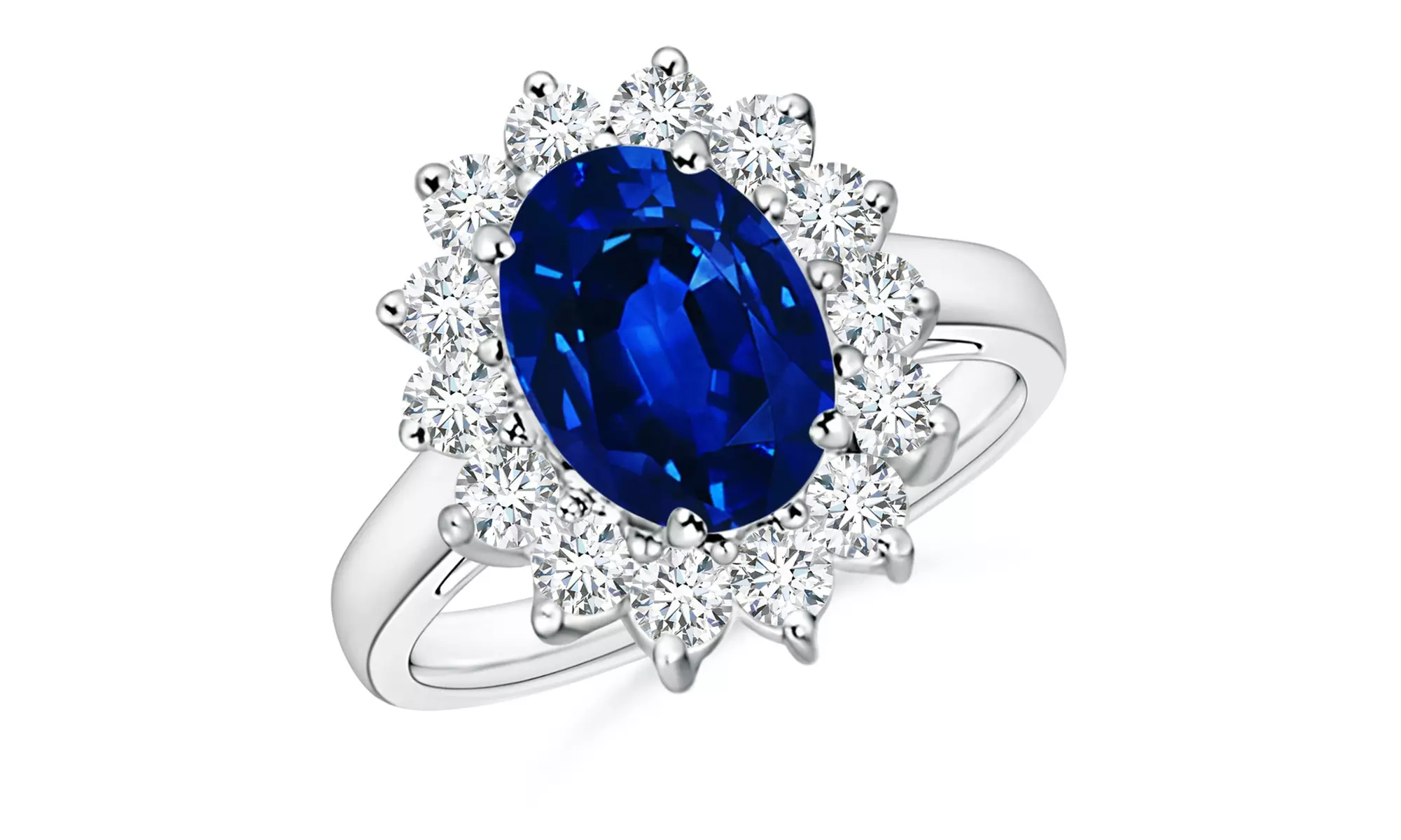 18K White Gold Sapphire Halo Engagement Ring