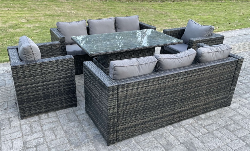 Image 3: 5-tlg. Fimous Polyrattan-Gartenmöbel-Set mit höhenverstellbarem Tisch