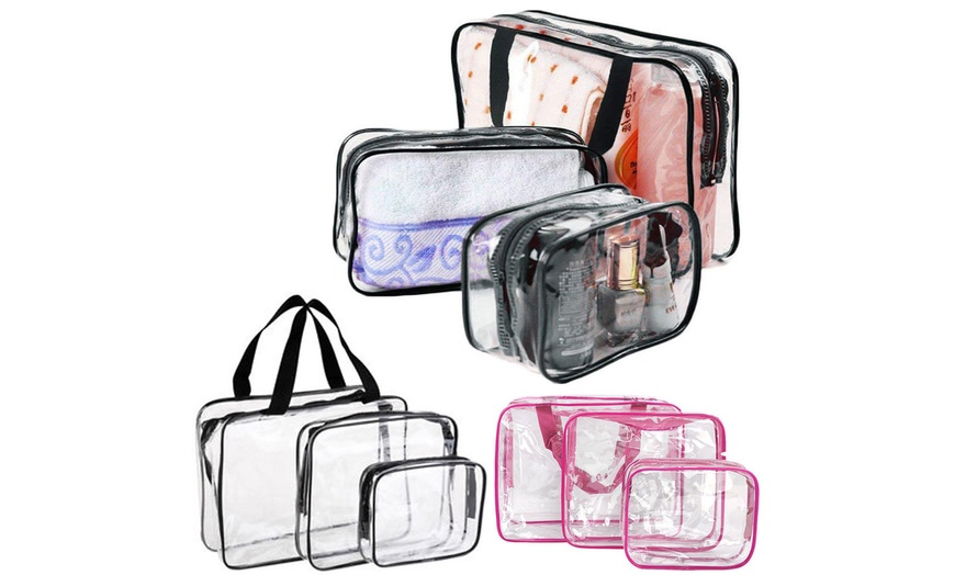 Image 2: One or Two Three-Piece PVC Clear Travel Bag Sets