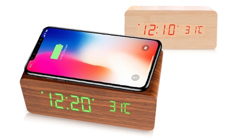 1 o 2 sveglie in legno con funzione carica batterie per smartphone, disponibili in 2 colori