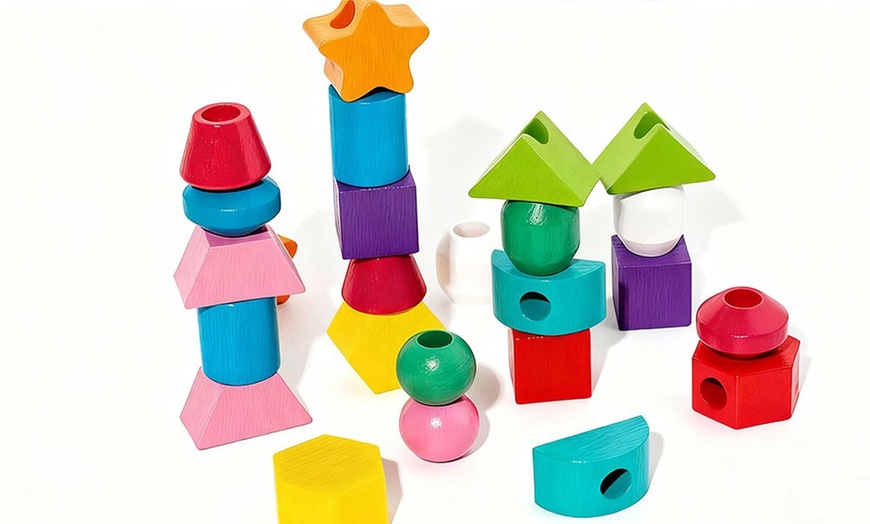 Image 6: 25 Beads Wooden Lacing Toy Set; Educational and Interactive Fun