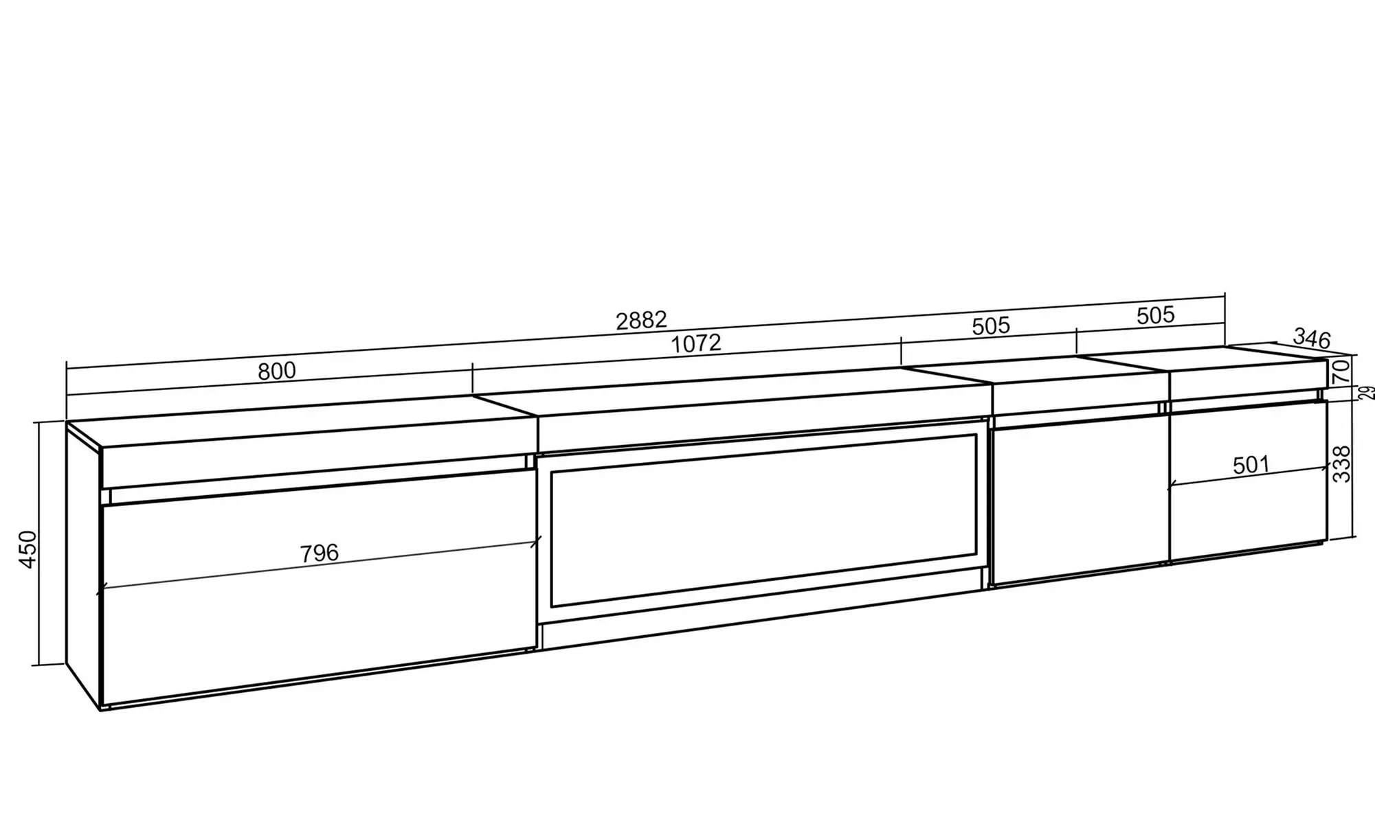Hängender TV-Schrank 320 cm od. TV-Schrank 288 cm + elektrischer Kamin