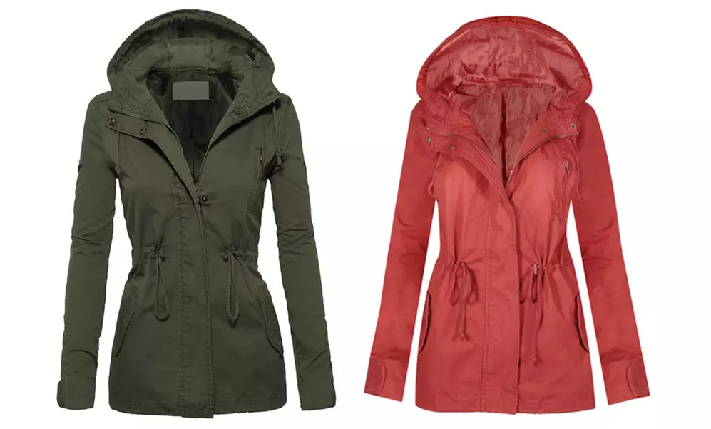 Women's Military Anorak Jacket with Hood - Primary Image