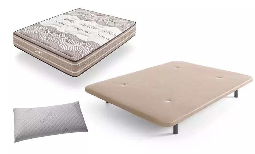 Image 1: Colchón visco olimpo con base tapizada y almohada viscoelástica