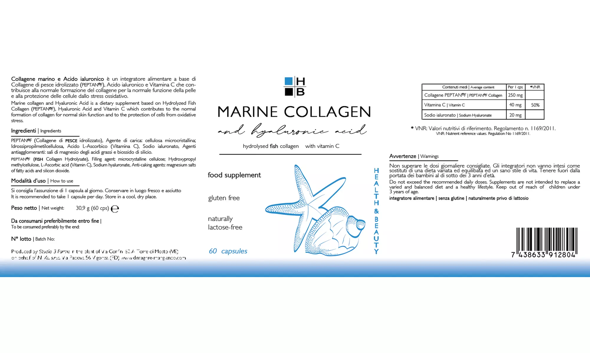 120, 240 ou 360 gélules de compléments alimentaires au collagène marin Peptan et à la curcumine H|B - Second Medium