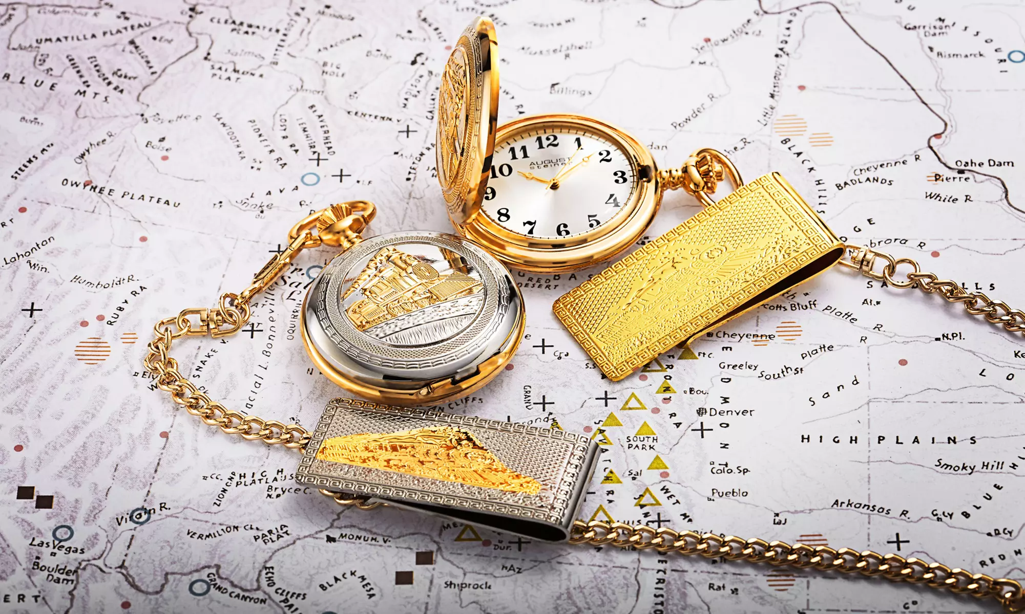 Men's August Steiner Quartz Locomotive Pocket Watch with Money Clip - Primary Image