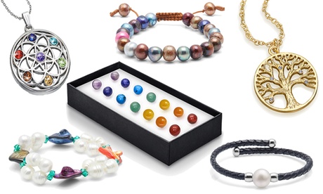 Set Chakra de 12 bijoux ornés de cristaux Swarovski®, avec perles d’eau douce et semi-précieuses