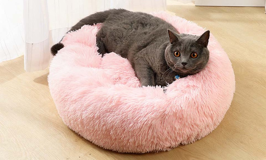 Image 1: Round Plush Fluffy Pet Bed