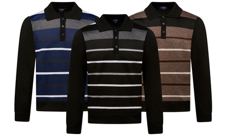 Pull à manches longues rayé avec col 3 boutons