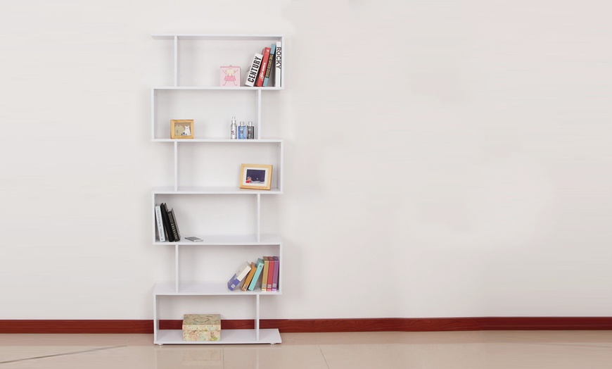 Image 1: HomCom S-Shaped Bookshelf