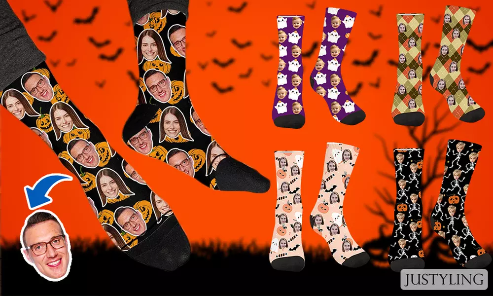 Personalisierbare Socken mit eigenem Foto im Halloween-Design