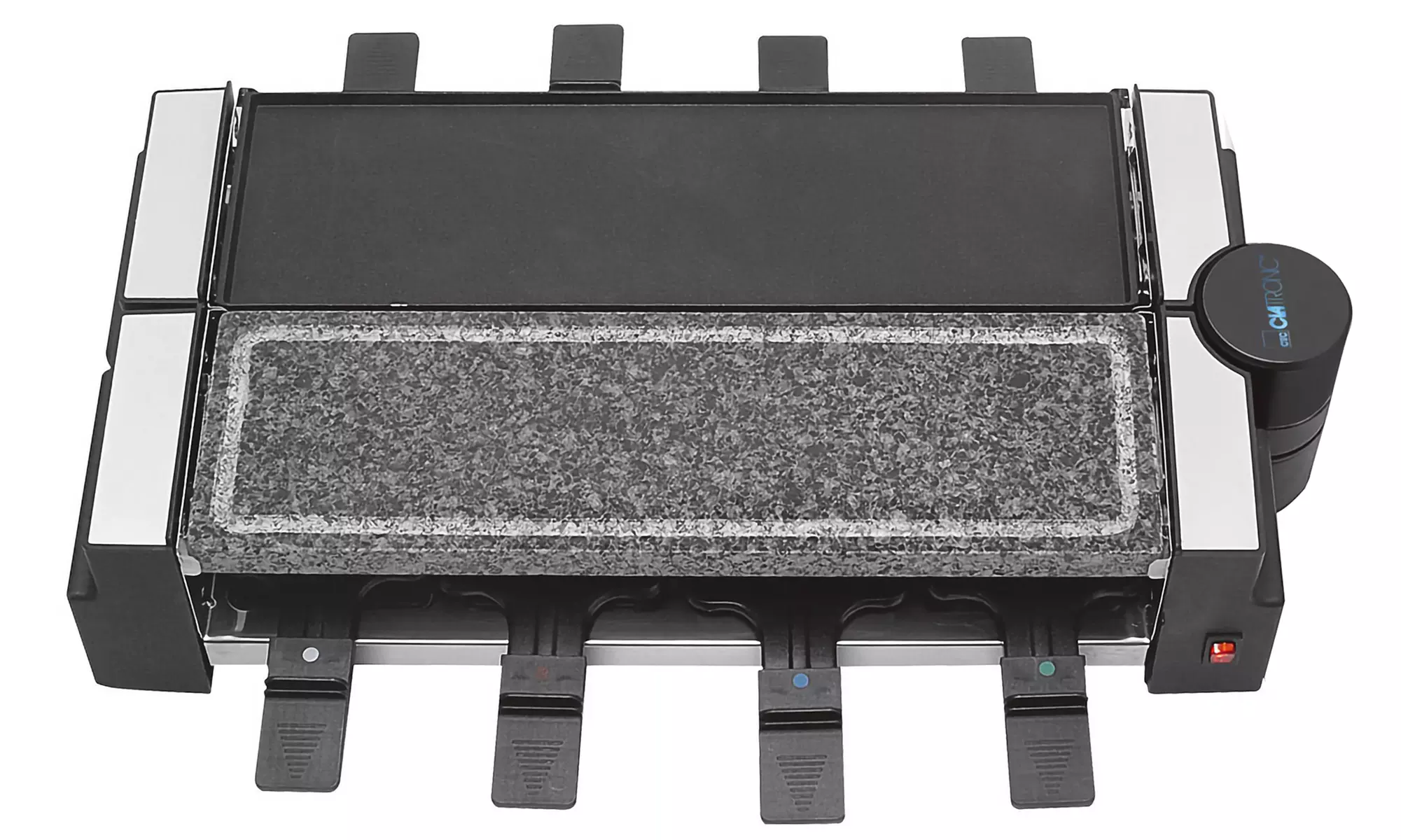 Grill à raclette avec plaque en fer pivotante