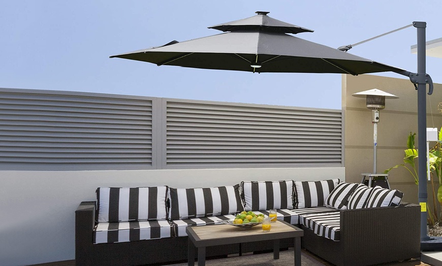 Image 1: Outsunny Solar-Powered LED Cantilever Parasol