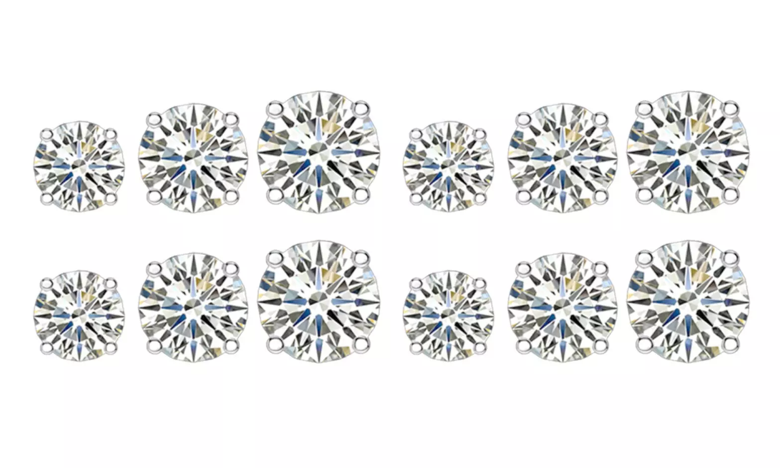 1 ou 2 lots de 3 clous d'oreilles fabriqués avec des cristaux Swarovski® en argent sterling - Second Medium