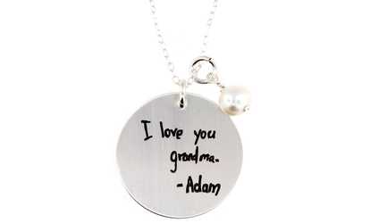 image for Actual Handwriting Engraved Round Disc Necklace in Sterling Silver