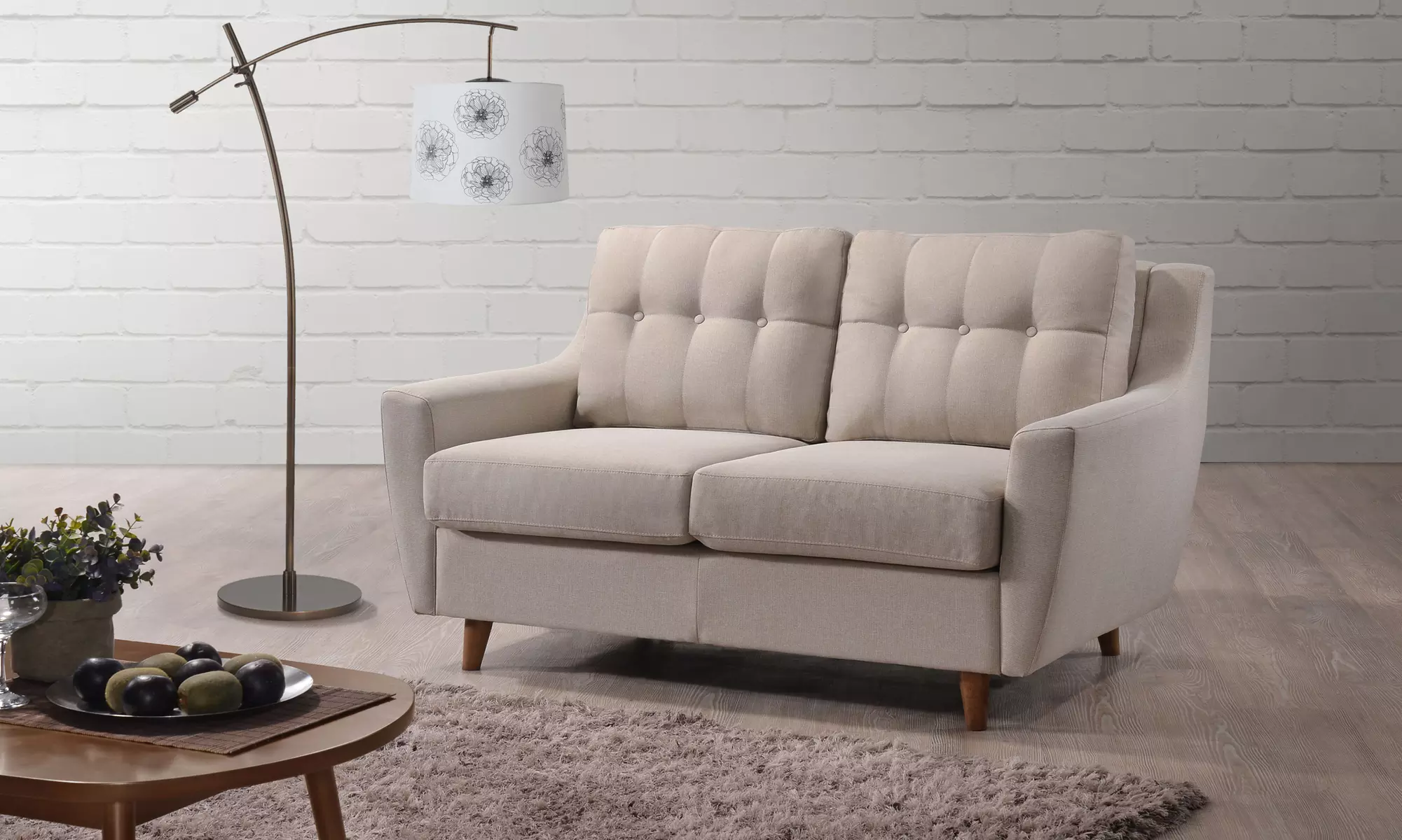 Fabric-Upholstered Loveseat with Button Tufting - Second Medium