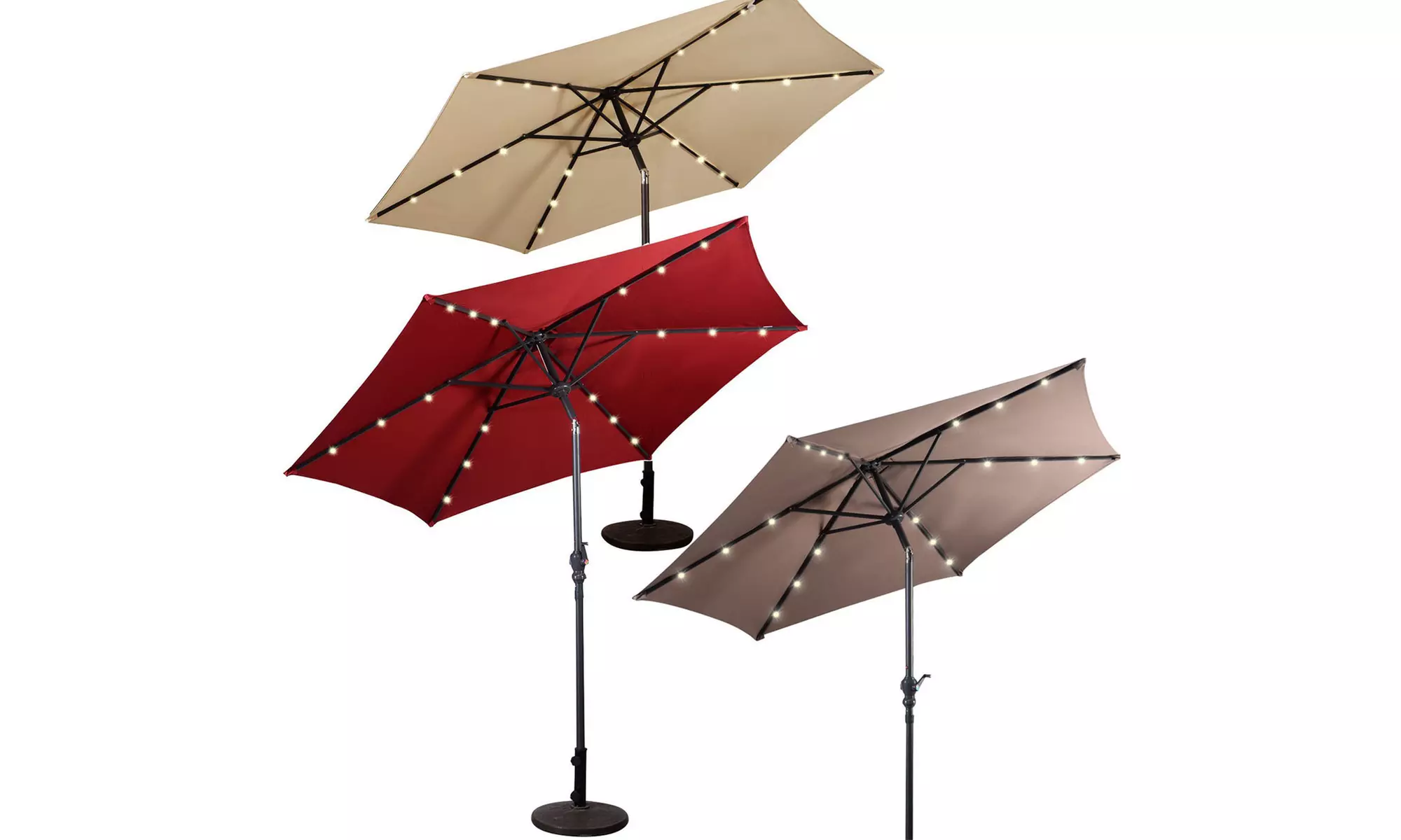 9ft. Patio Umbrella Solar LED Lights Steel Tilt with Crank