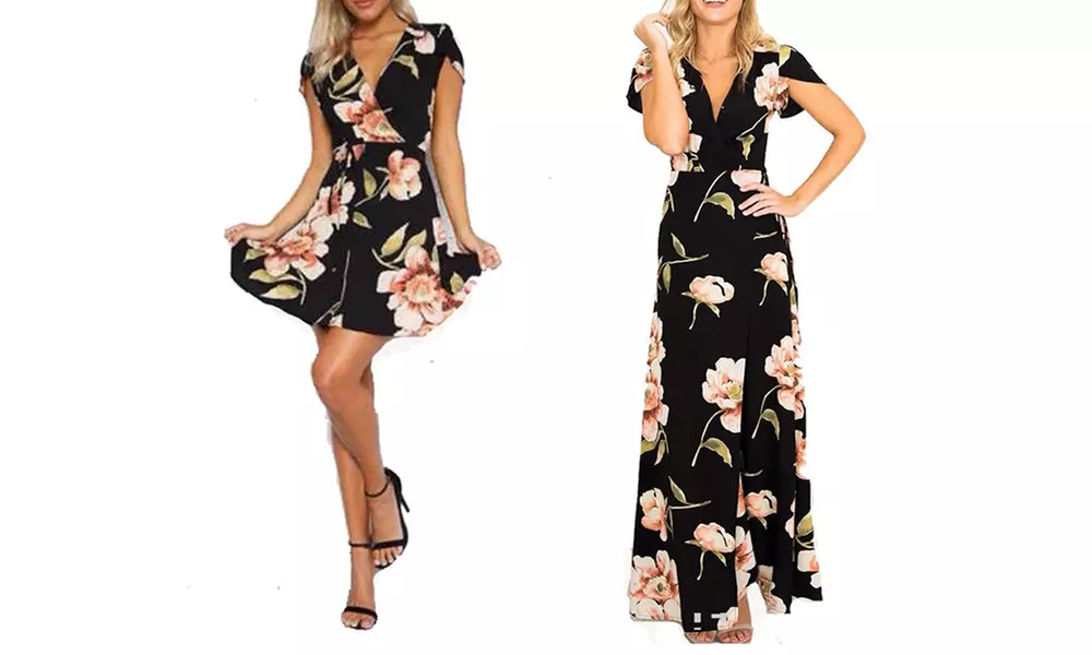 Mini- oder Maxikleid Gardenia mit Blumenmuster in Navy - Primary Image