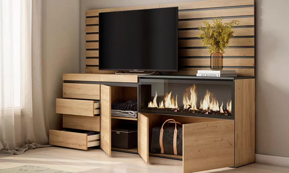 Sideboard mit LED-Elektrokamin opt. mit Schrank & Kommode in der Farbe nach Wahl - Primary Image