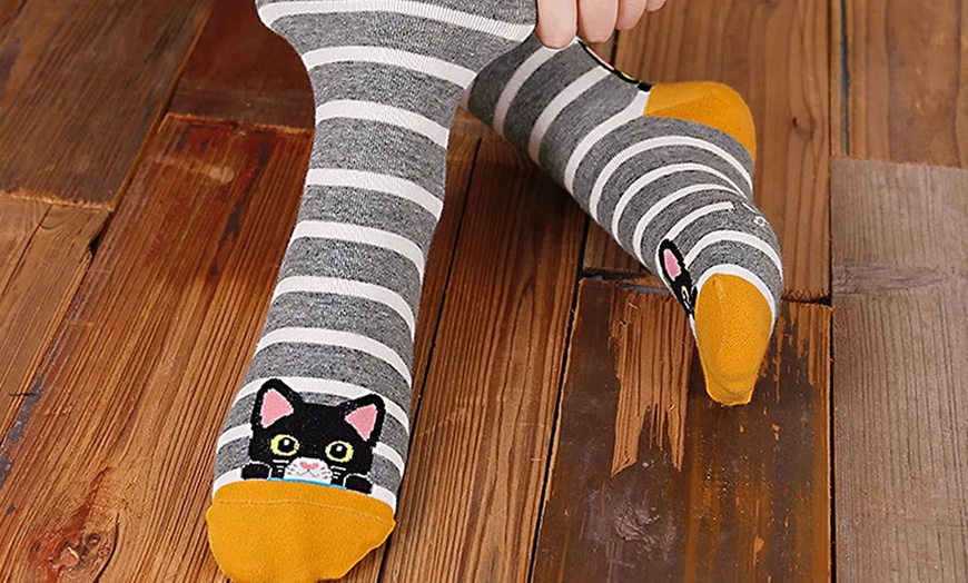 Image 4: 1 oder 5 Paare Damen-Socken mit Katzen-Motiven