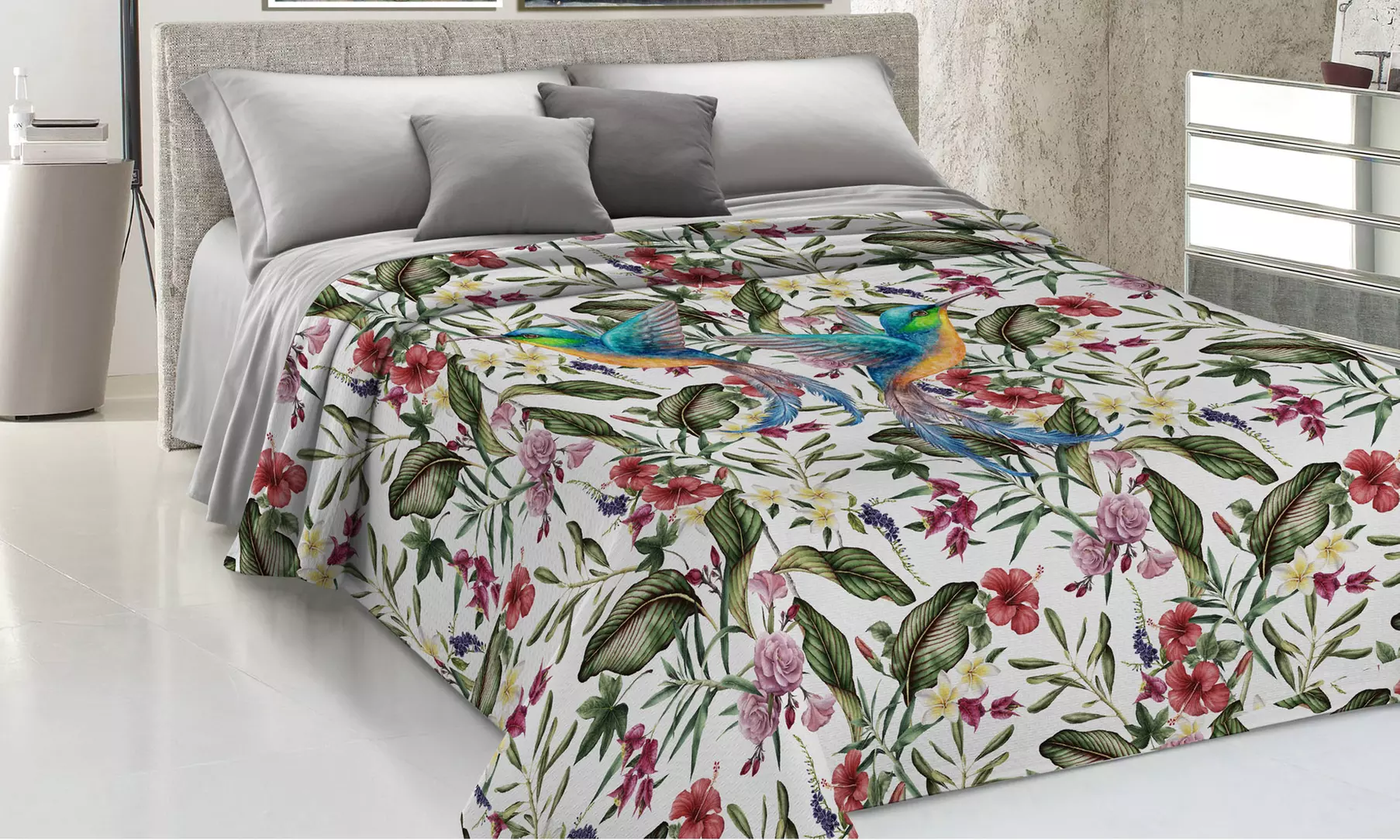 Baumwoll-Tagesdecke mit buntem Aufdruck