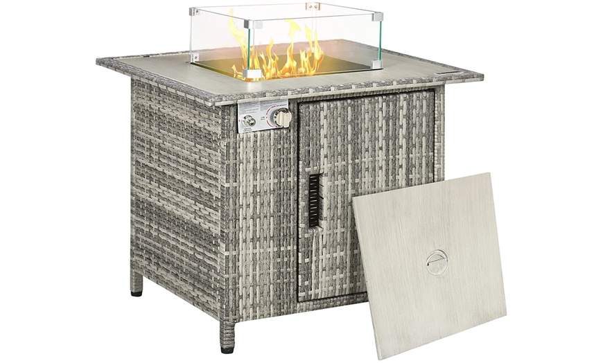 Image 9: Outsunny Outdoor PE Rattan Gas Fire Pit Table