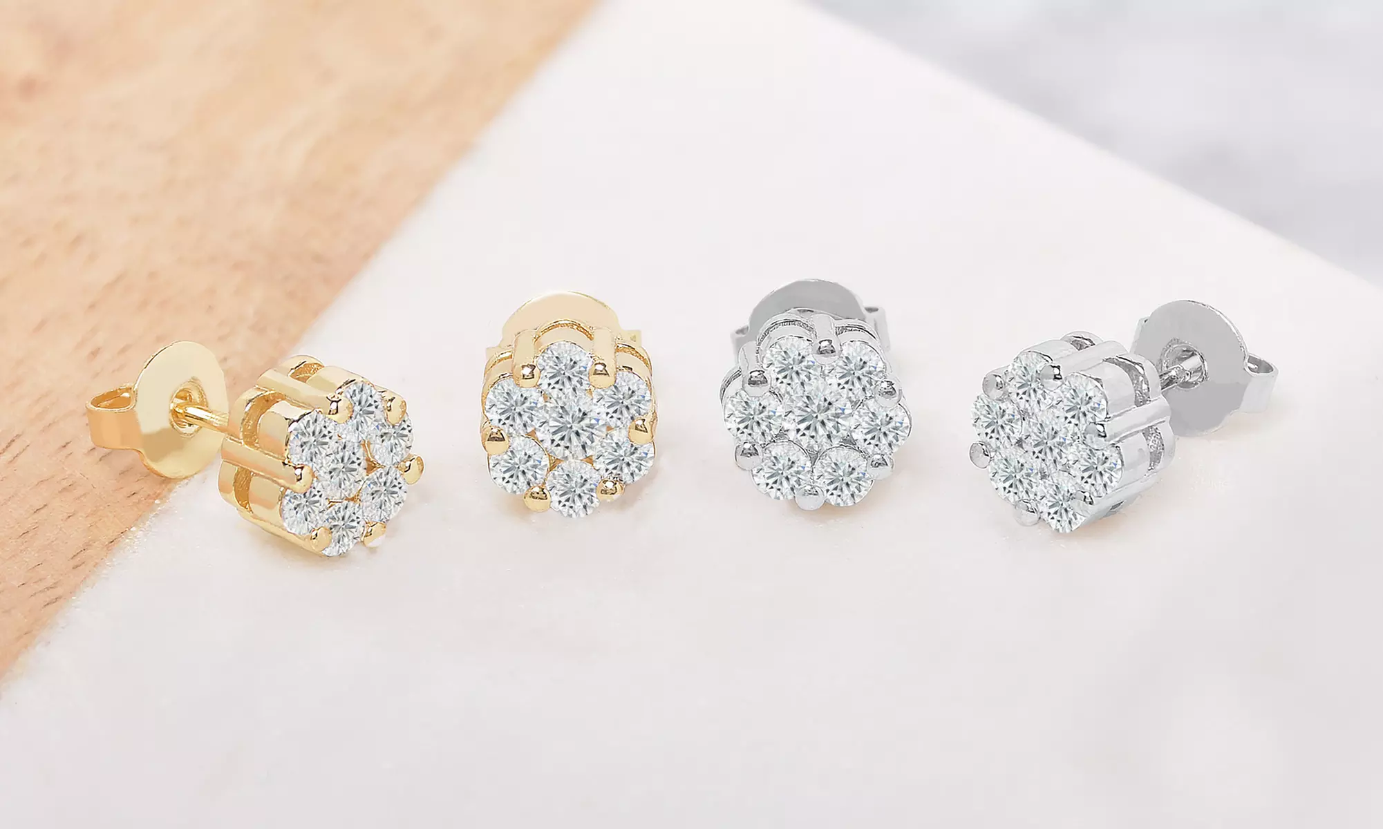 Flower Stud Earrings Set Made with Cubic Zirconia Stones