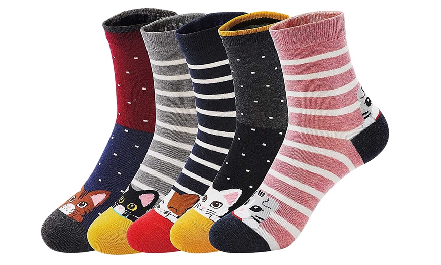 Image 7: 1 ou 5 paires de chaussettes avec des têtes de chats