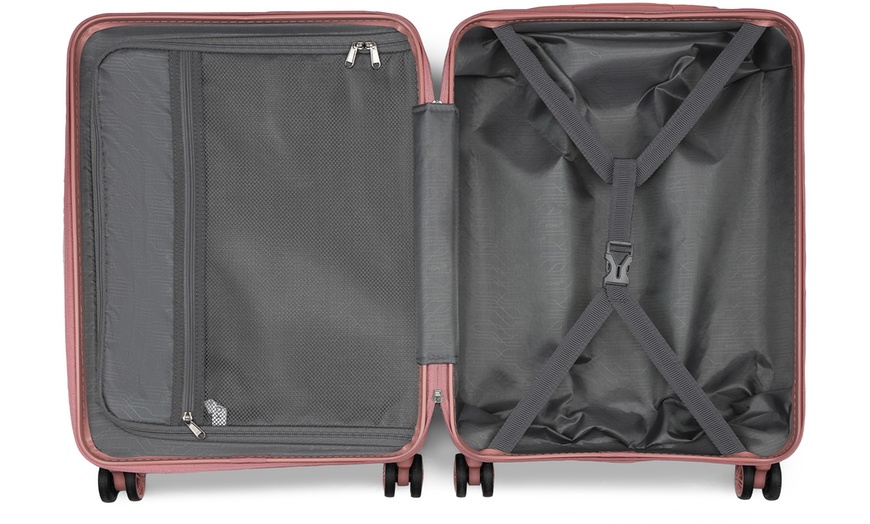 Image 20: Five-Piece Striped Expandable ABS+PC 20", 24'' and 28'' Suitcase 