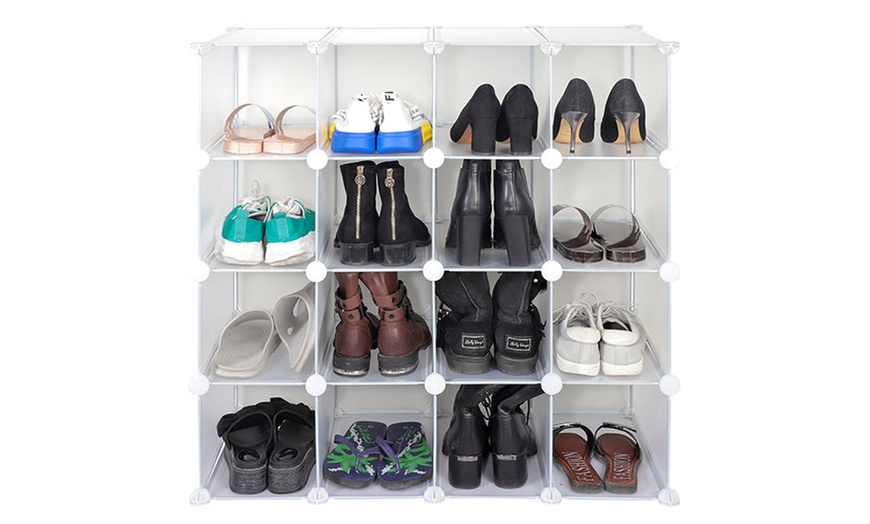 Image 20: 16-Pair Interlocking Shoe Rack